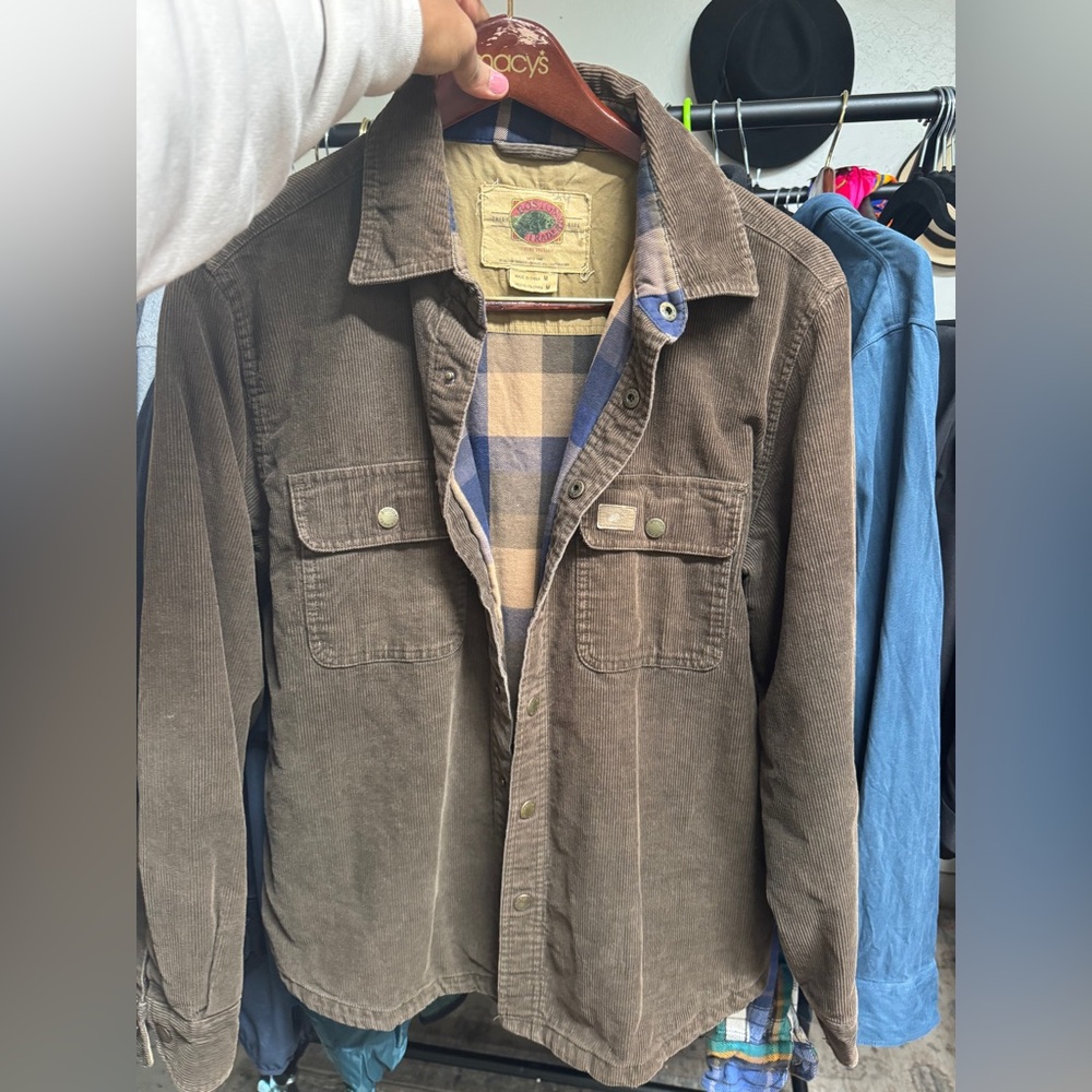 Boston Traders Brown Corduroy Shirt Jacket with plaid interior